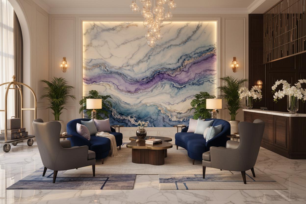 Blue Purple Gold Marble Marble Wallpaper – alternate view, Golden Era Walls