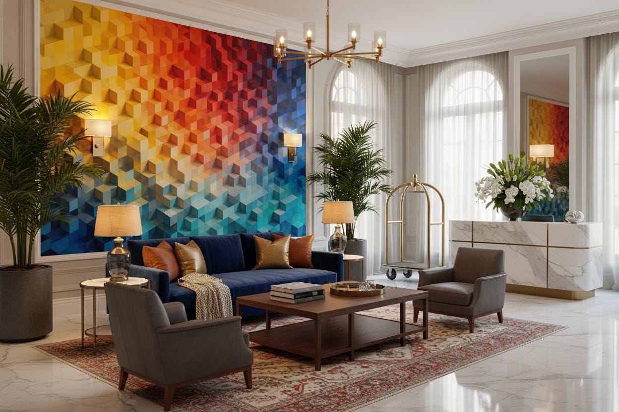 3D Geometric Cube Multi Geometric Wallpaper – room setting, Golden Era Walls