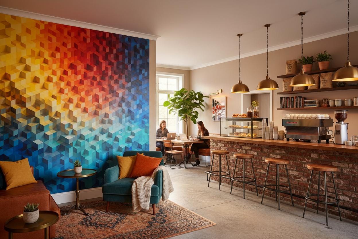 3D Geometric Cube Multi Geometric Wallpaper – peel and stick wallpaper mural, Golden Era Walls