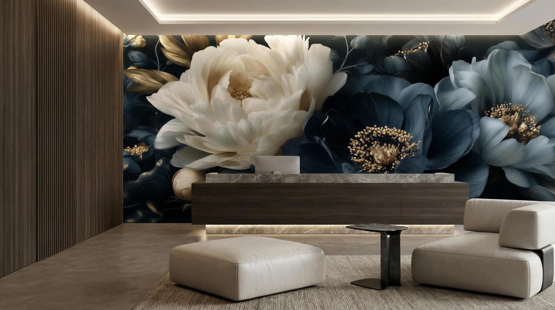 Dark Floral Luxury Moody Floral Wallpaper – detail view, Golden Era Walls