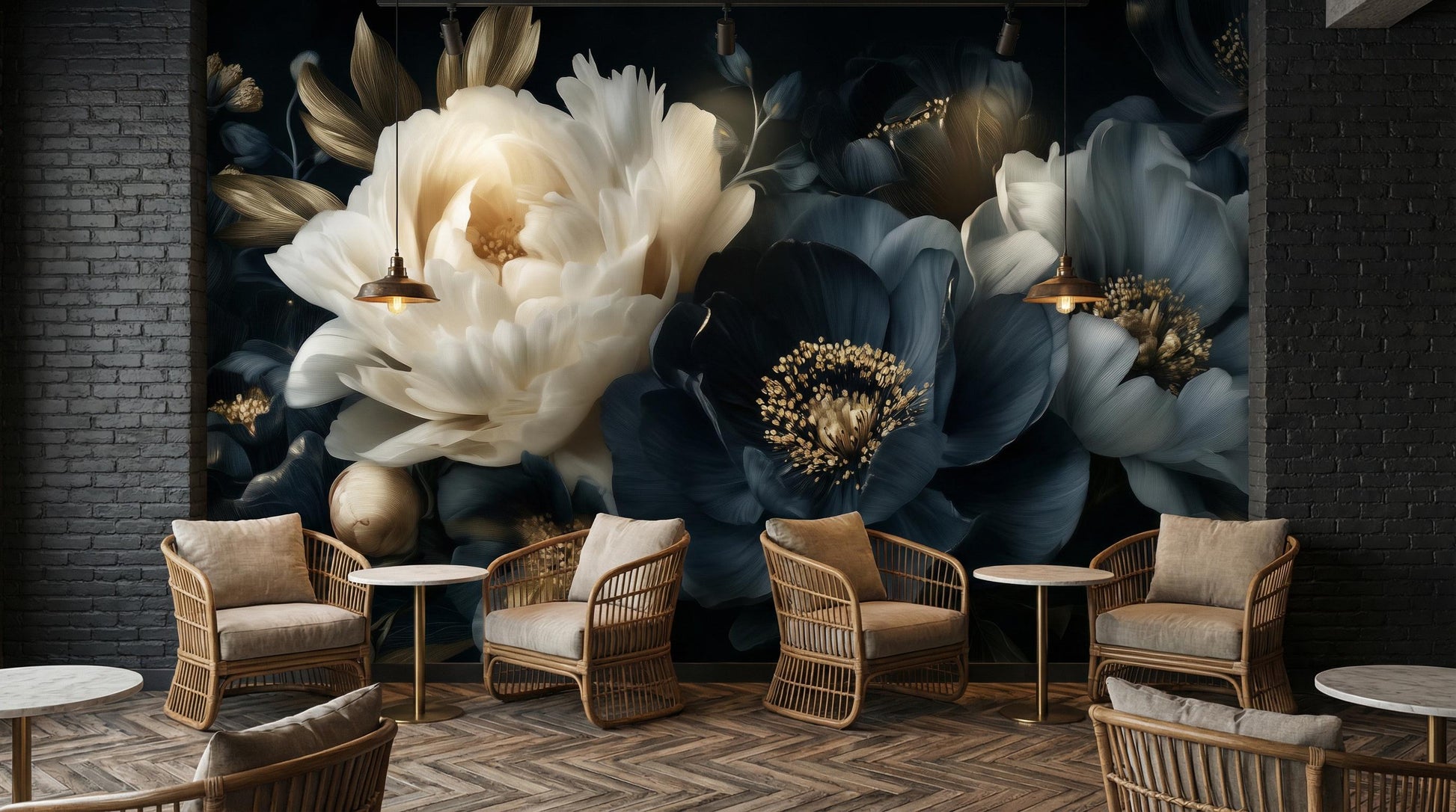 Dark Floral Luxury Moody Floral Wallpaper – peel and stick wallpaper mural, Golden Era Walls