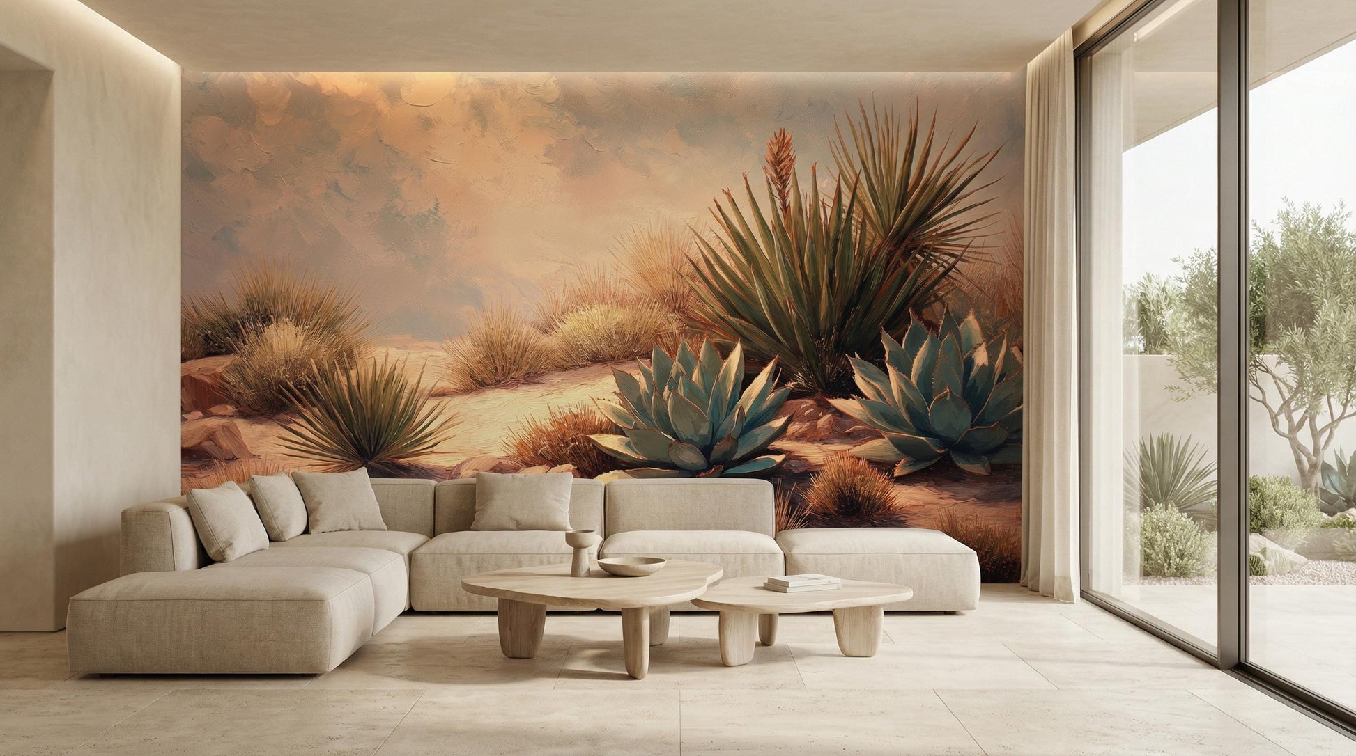 Desert Plants Agave Yucca Wallpaper – lifestyle view, Golden Era Walls