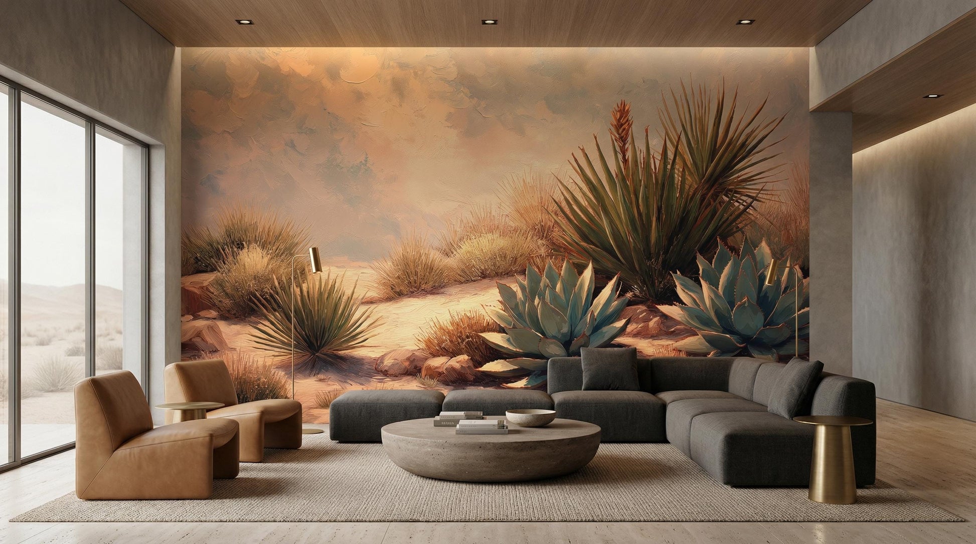 Desert Plants Agave Yucca Wallpaper – peel and stick wallpaper mural, Golden Era Walls