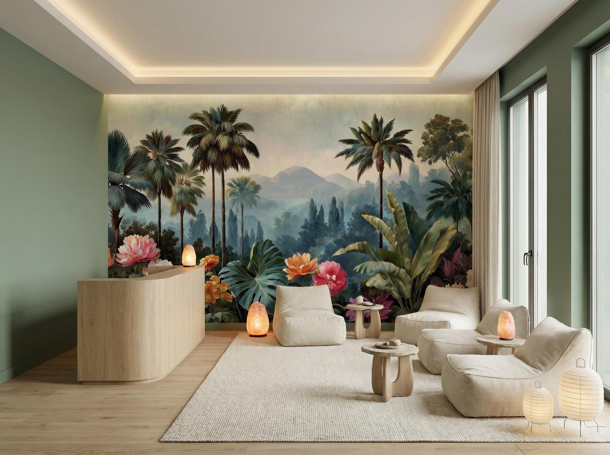 Dark Tropical Jungle Moody Floral Wallpaper – detail view, Golden Era Walls