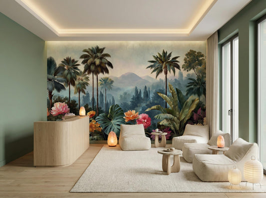 Dark Tropical Jungle Moody Floral Wallpaper – detail view, Golden Era Walls