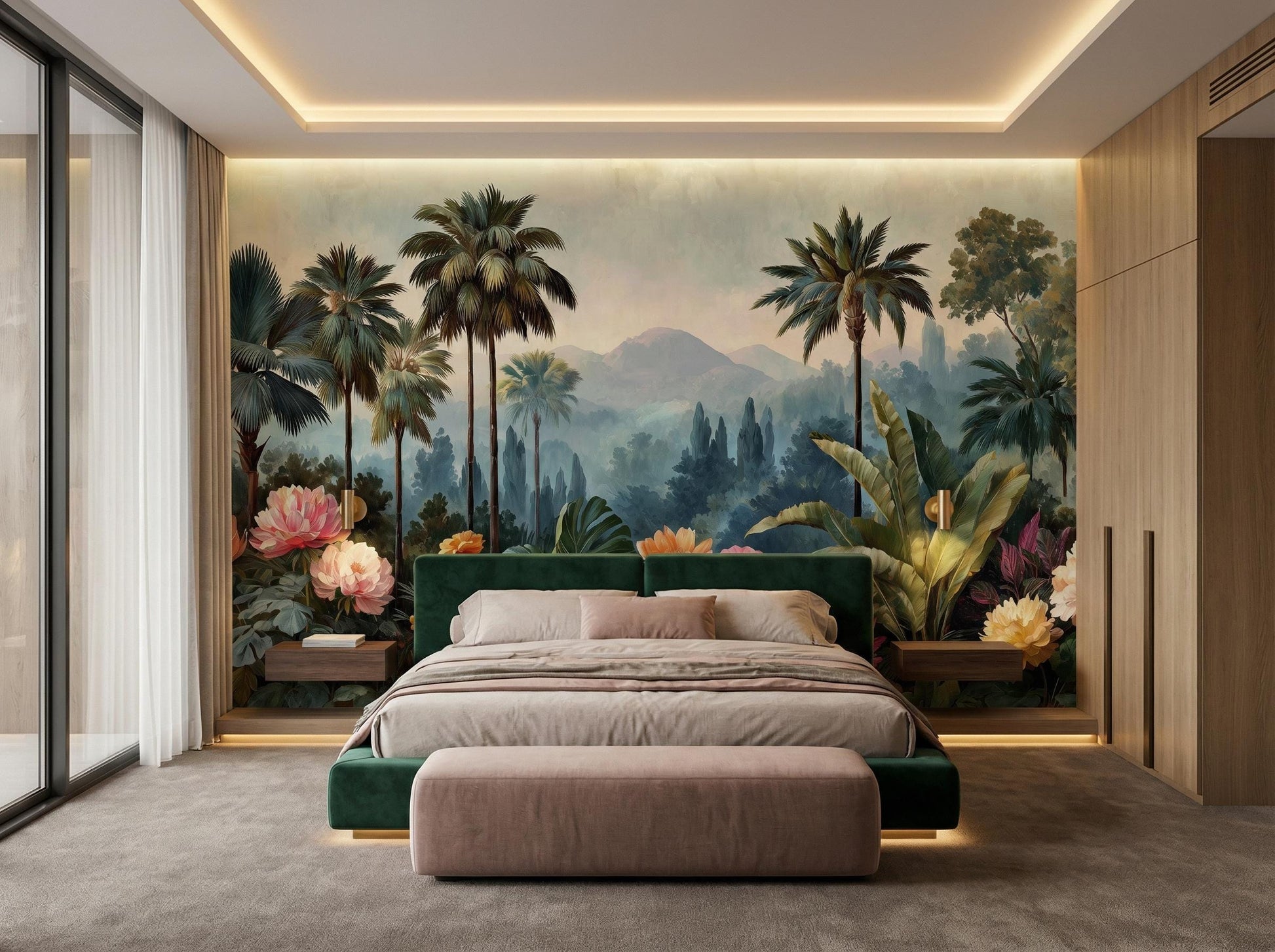 Dark Tropical Jungle Moody Floral Wallpaper – alternate view, Golden Era Walls