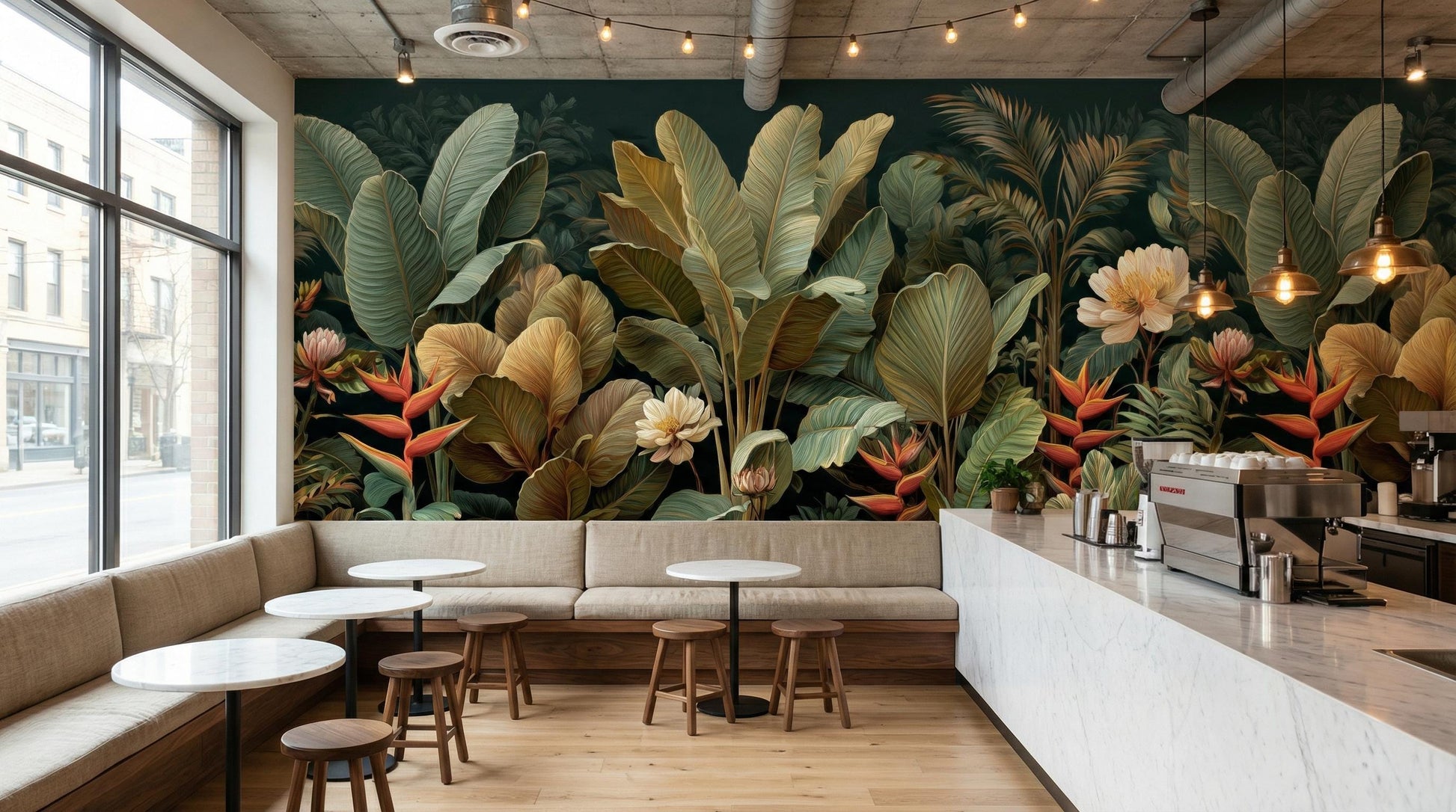 Dark Tropical Jungle Moody Floral Wallpaper – alternate view, Golden Era Walls