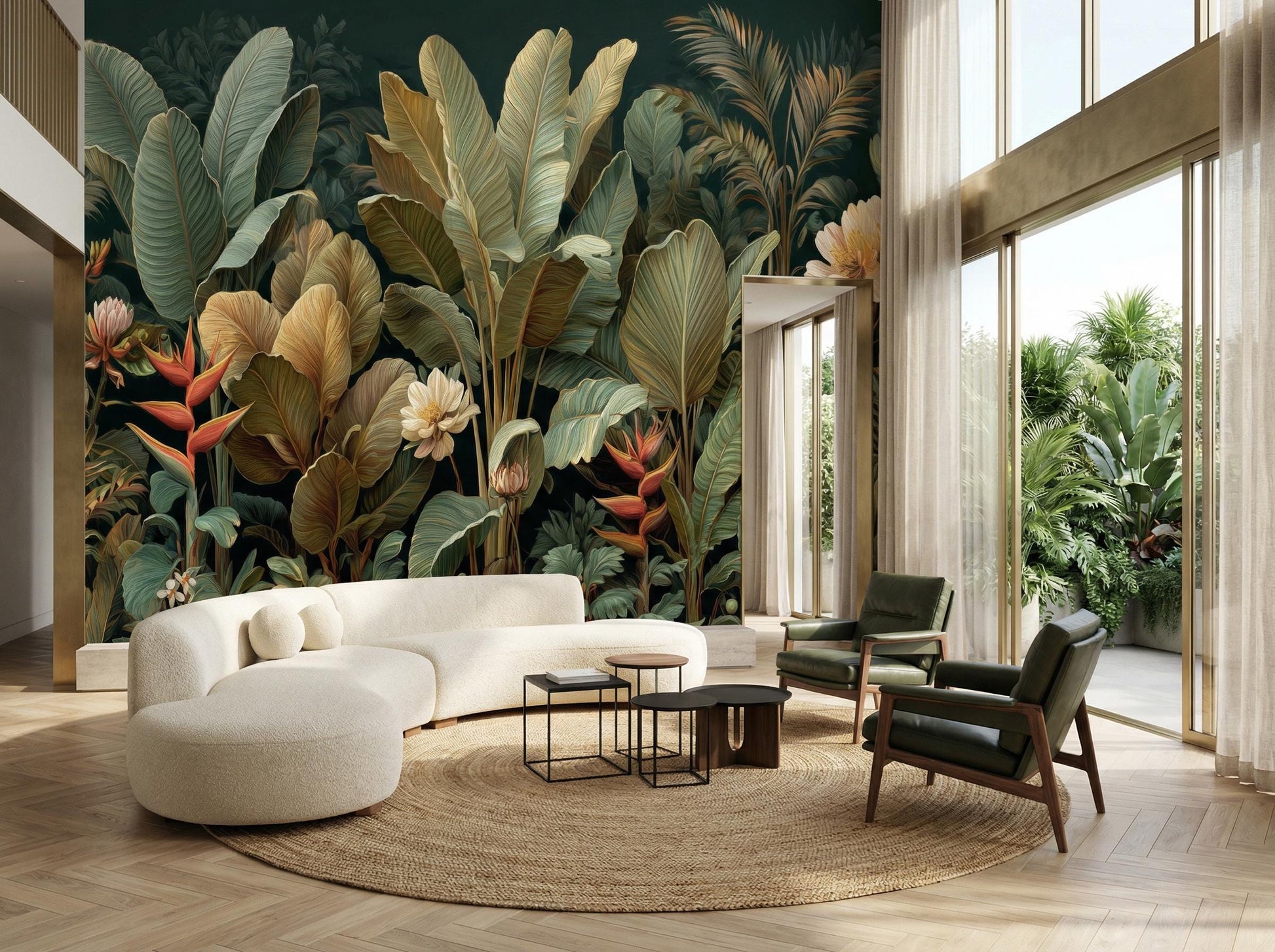 Dark Tropical Jungle Moody Floral Wallpaper – detail view, Golden Era Walls