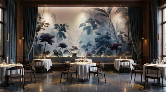 Foggy Rainforest Moody Teal Tropical Wallpaper – detail view, Golden Era Walls