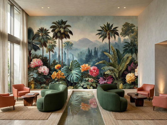 Dark Tropical Jungle Moody Floral Wallpaper – peel and stick wallpaper mural, Golden Era Walls
