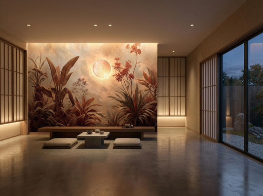 Vintage Sepia Jungle Modern Floral Wallpaper – peel and stick wallpaper mural, Golden Era Walls