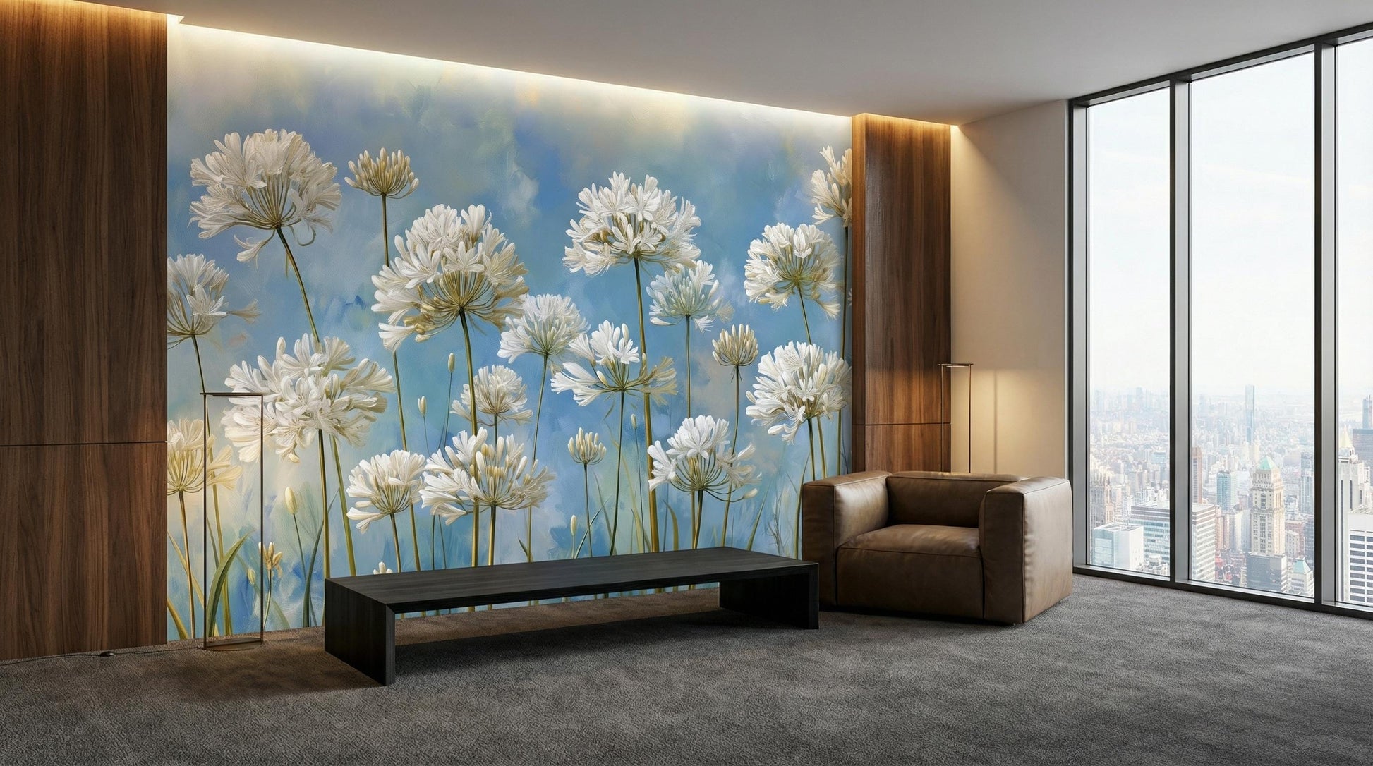 Elegant Floral Art Blue Floral Wallpaper – alternate view, Golden Era Walls