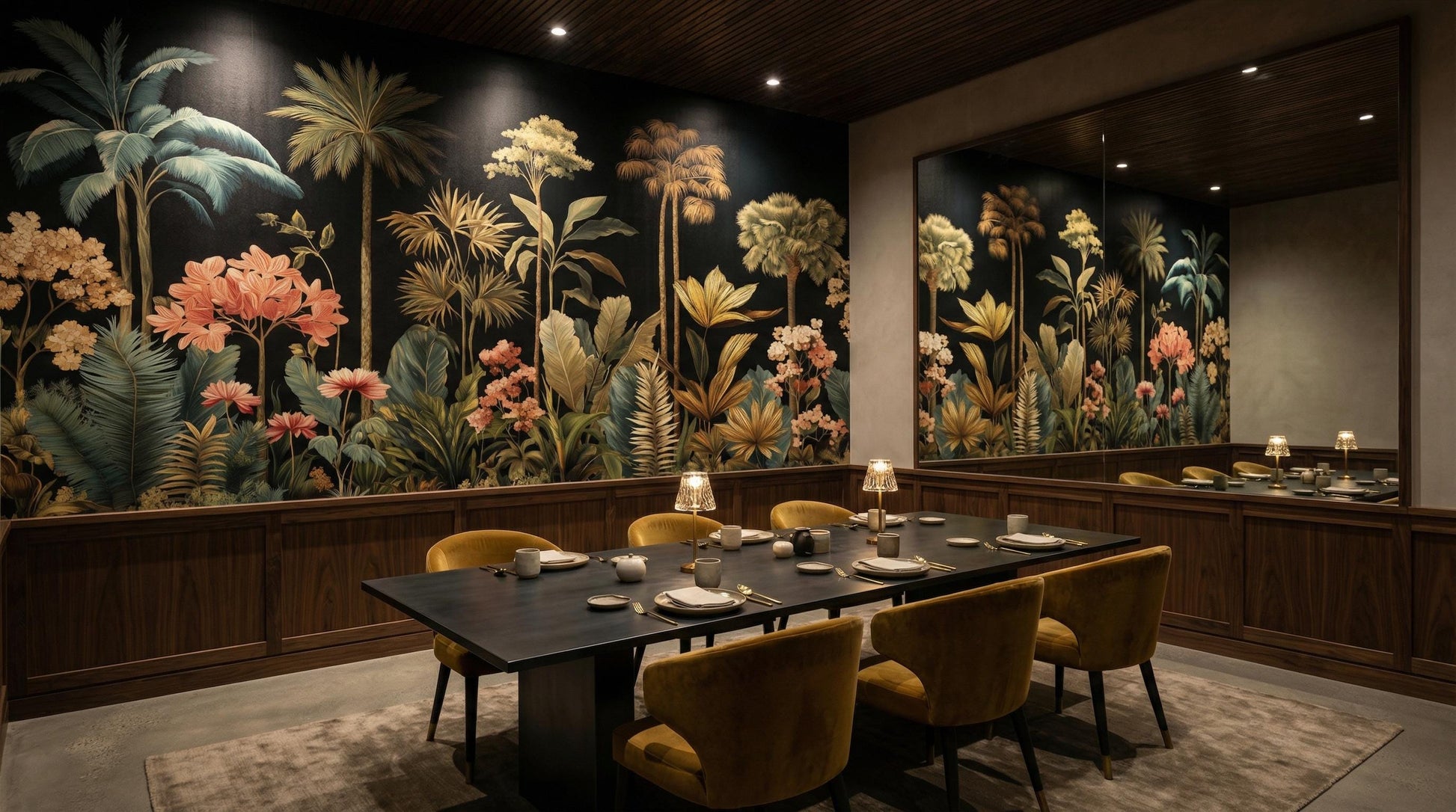 Moody Black Floral Exotic Floral Wallpaper – alternate view, Golden Era Walls