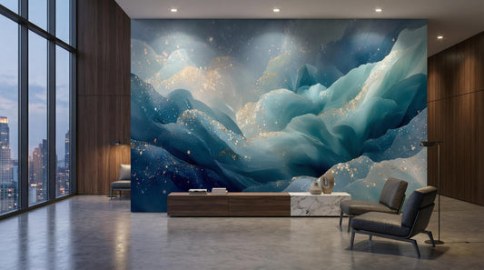 Luxurious Abstract Ocean Waves Geometric Wallpaper – detail view, Golden Era Walls