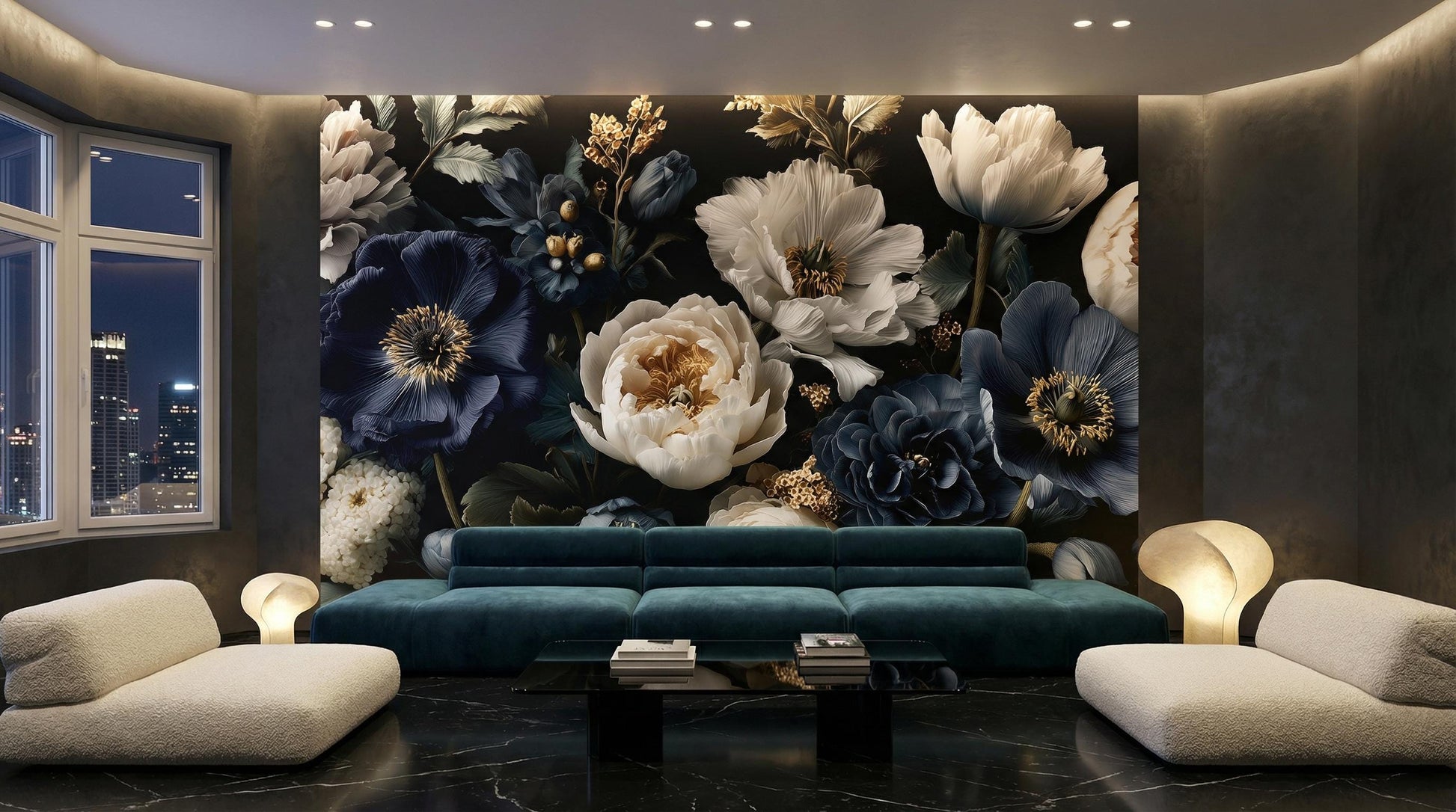 Vintage Peony Luxury Dark Floral Wallpaper – alternate view, Golden Era Walls