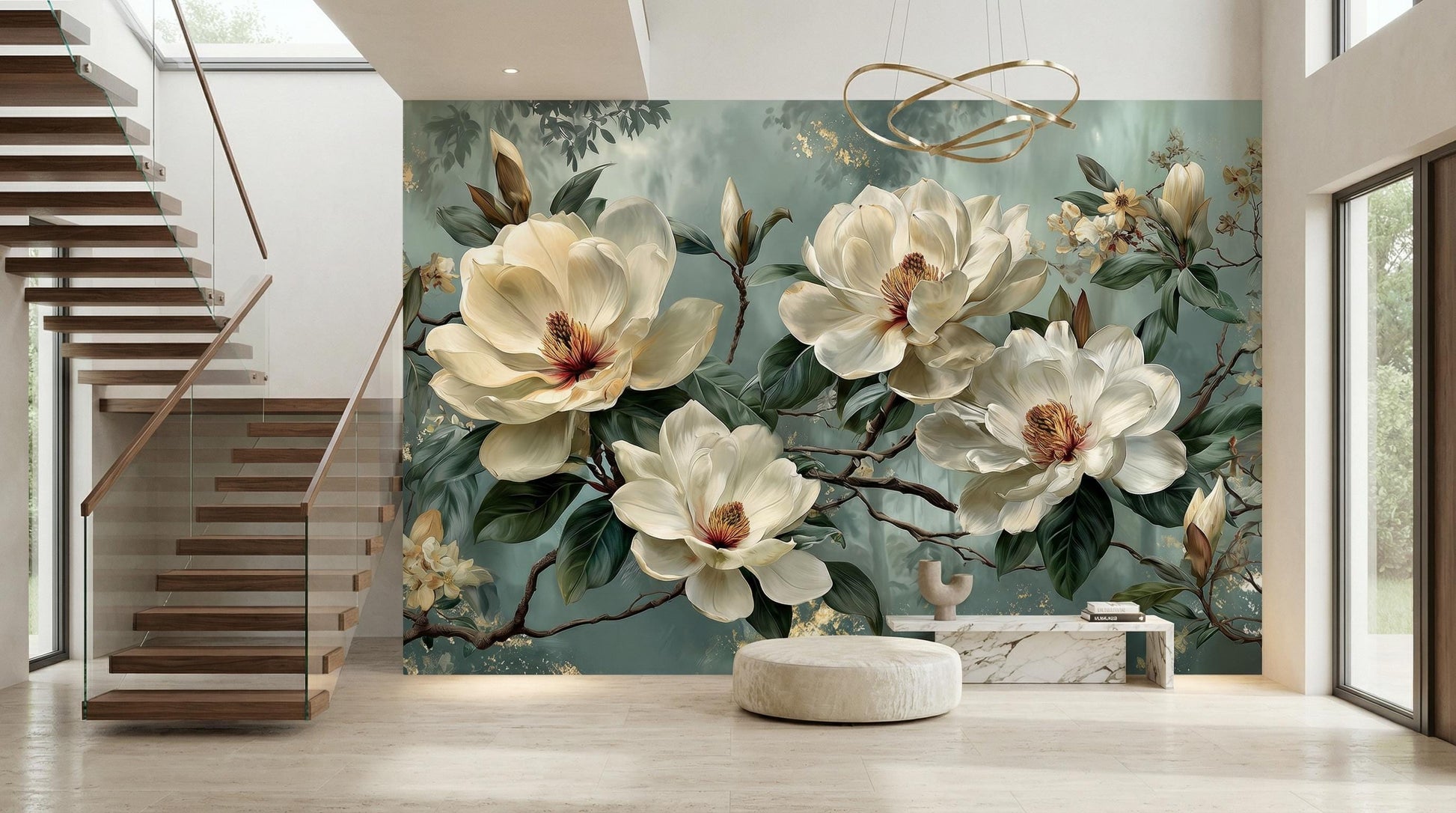 Vintage Oil Painting Style Floral Wallpaper – scale reference, Golden Era Walls
