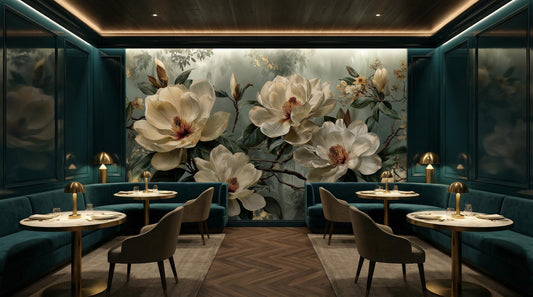 Vintage Oil Painting Style Floral Wallpaper – room setting, Golden Era Walls