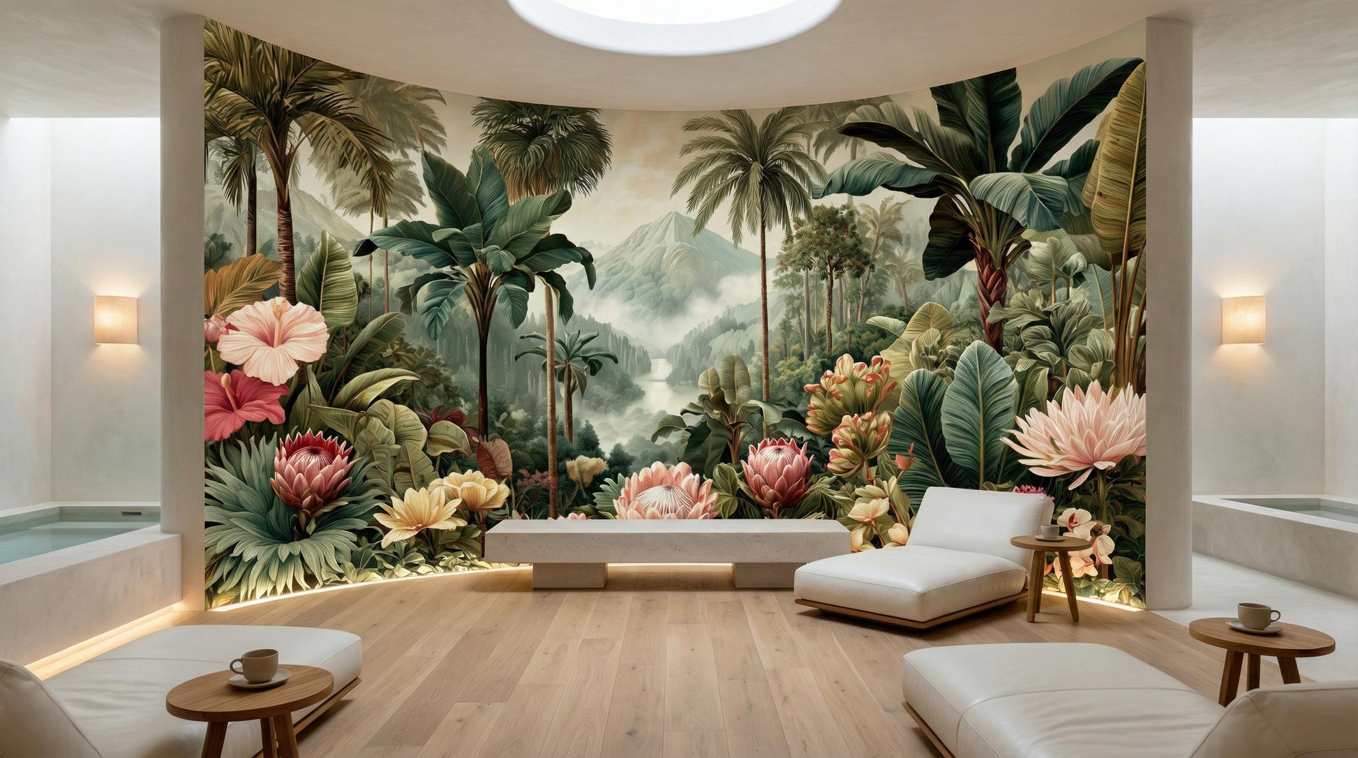 Panoramic Nature Jungle Theme Floral Wallpaper – lifestyle view, Golden Era Walls