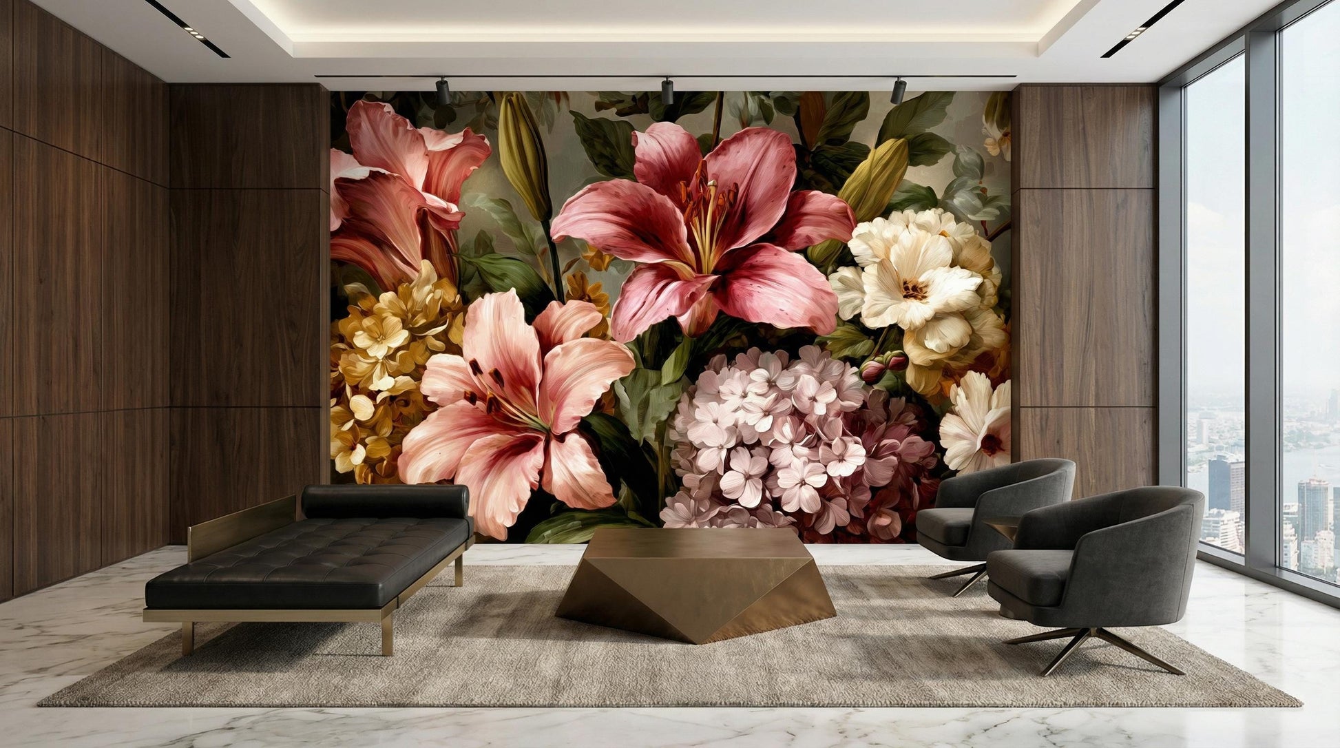 Luxury Pink Cream Flower Floral Wallpaper – alternate view, Golden Era Walls