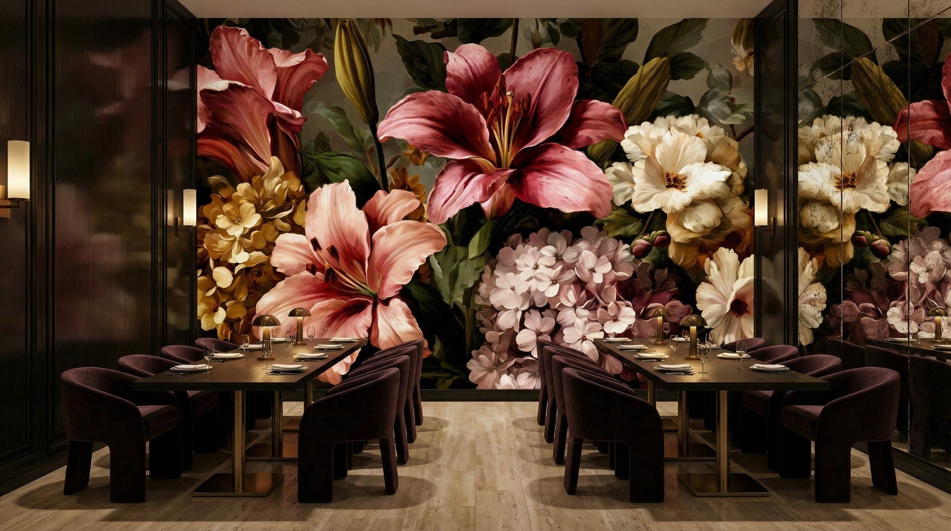 Luxury Pink Cream Flower Floral Wallpaper – detail view, Golden Era Walls