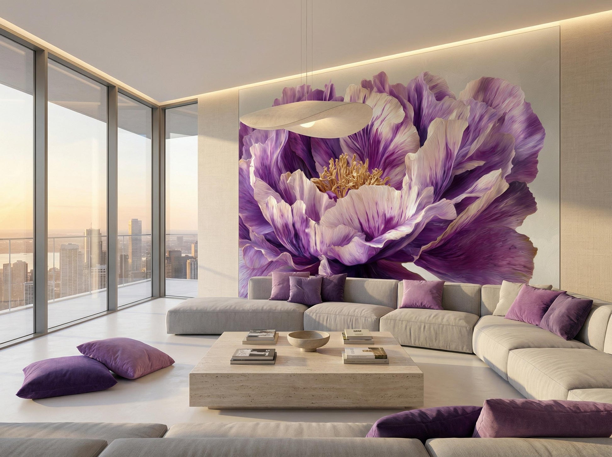 Luxury Purple Peony Dramatic Floral Wallpaper – alternate view, Golden Era Walls