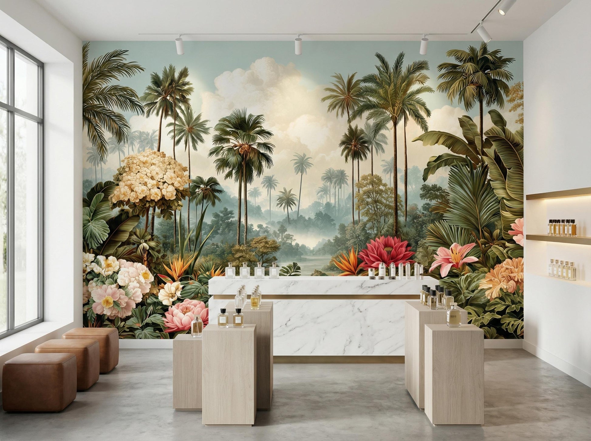 Antique Style Palm Tree Floral Wallpaper – alternate view, Golden Era Walls