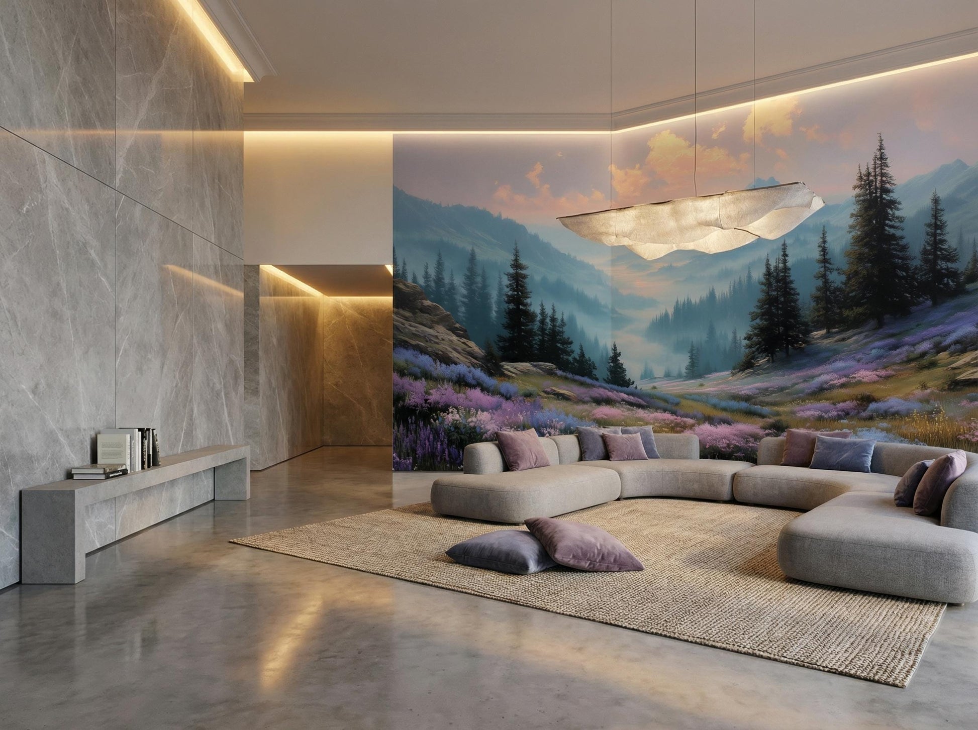 Misty Mountain Foggy Forest Wallpaper – detail view, Golden Era Walls
