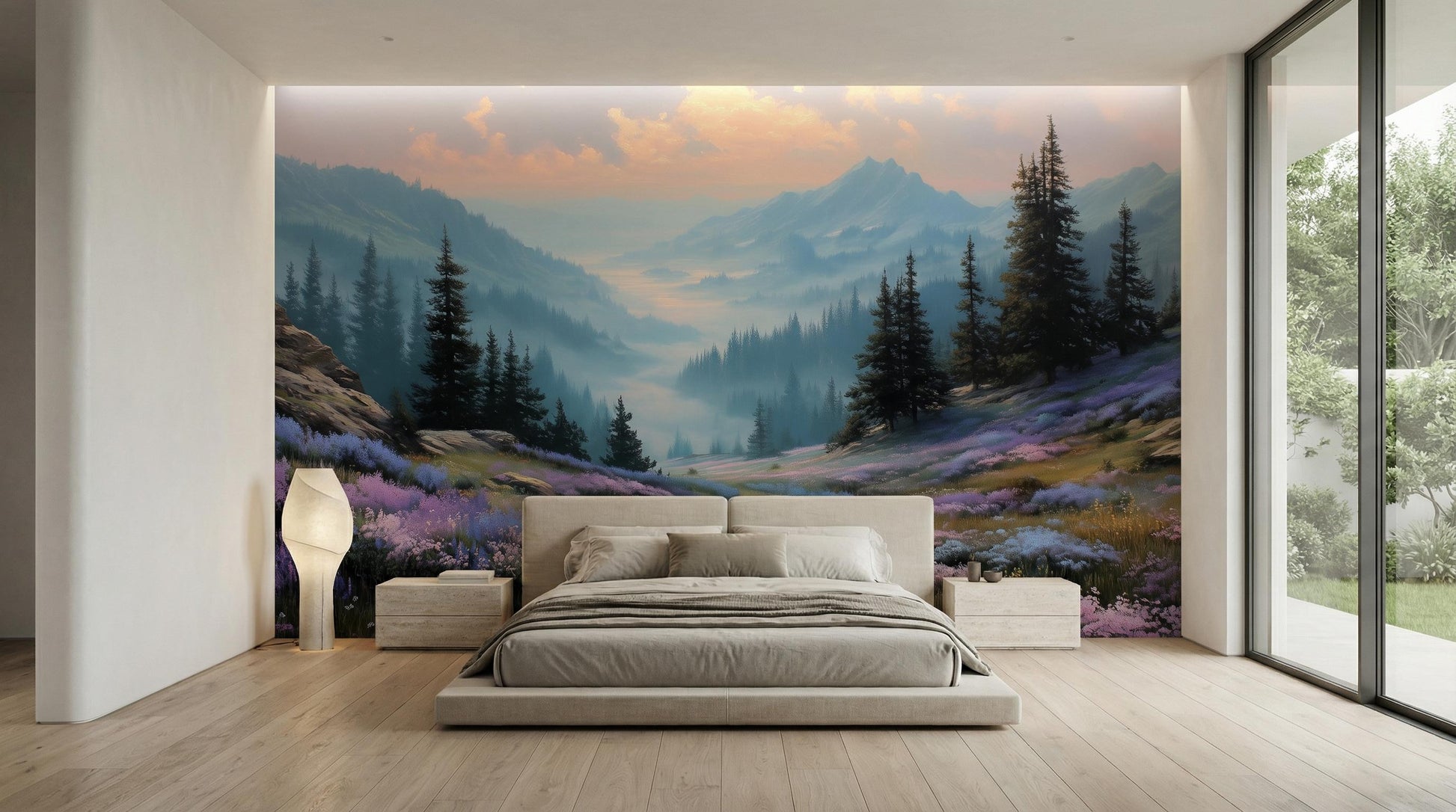 Misty Mountain Foggy Forest Wallpaper – alternate view, Golden Era Walls