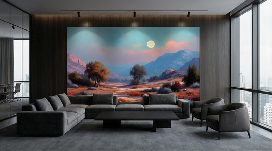 Southwestern Desert Moonlit Mountain Wallpaper – peel and stick wallpaper mural, Golden Era Walls