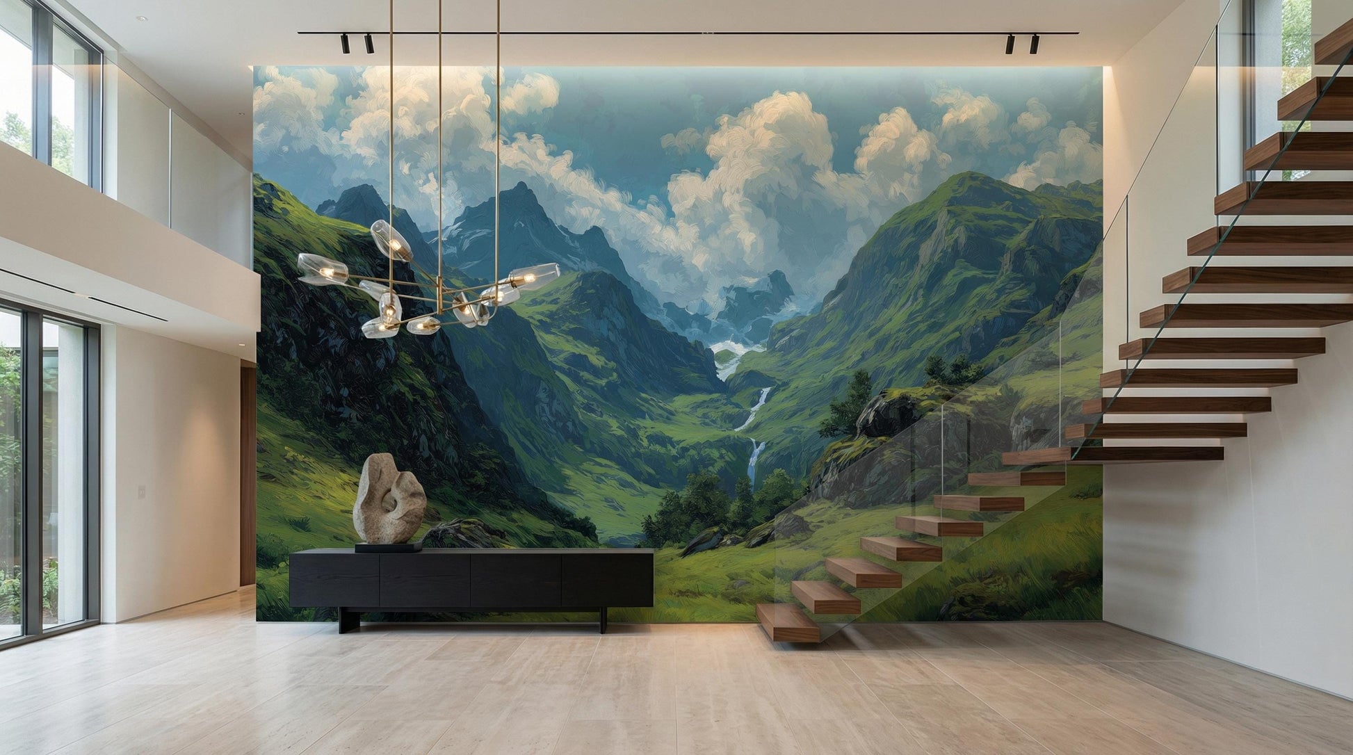 Mountain Valley Oil Painting Wallpaper – alternate view, Golden Era Walls