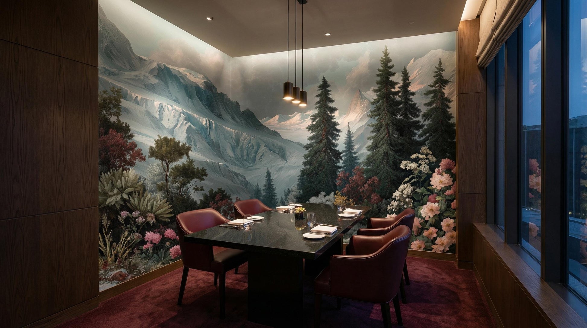 Alpine Wildflower Snowy Mountain Floral Wallpaper – peel and stick wallpaper mural, Golden Era Walls