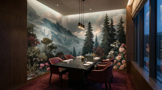 Alpine Wildflower Snowy Mountain Floral Wallpaper – peel and stick wallpaper mural, Golden Era Walls