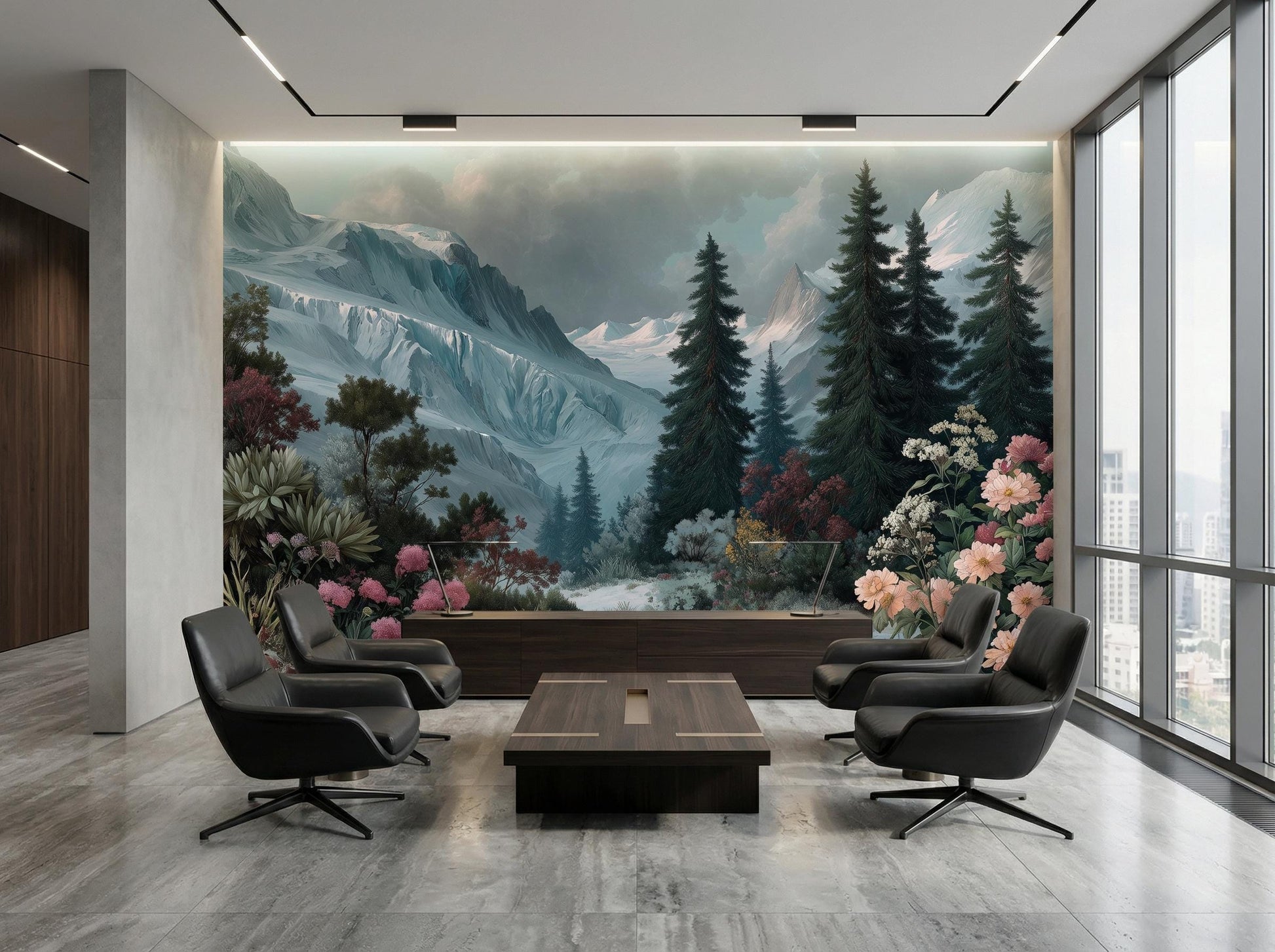 Alpine Wildflower Snowy Mountain Floral Wallpaper – alternate view, Golden Era Walls