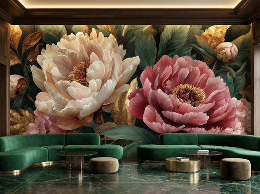 Luxury Floral Art Deep Floral Wallpaper – lifestyle view, Golden Era Walls