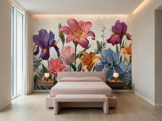 Colorful Wildflower Border Painted Floral Wallpaper – detail view, Golden Era Walls