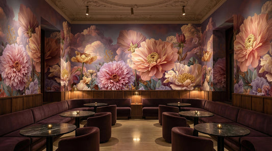 Romantic Pastel Botanical Dahlias Floral Wallpaper – peel and stick wallpaper mural, Golden Era Walls