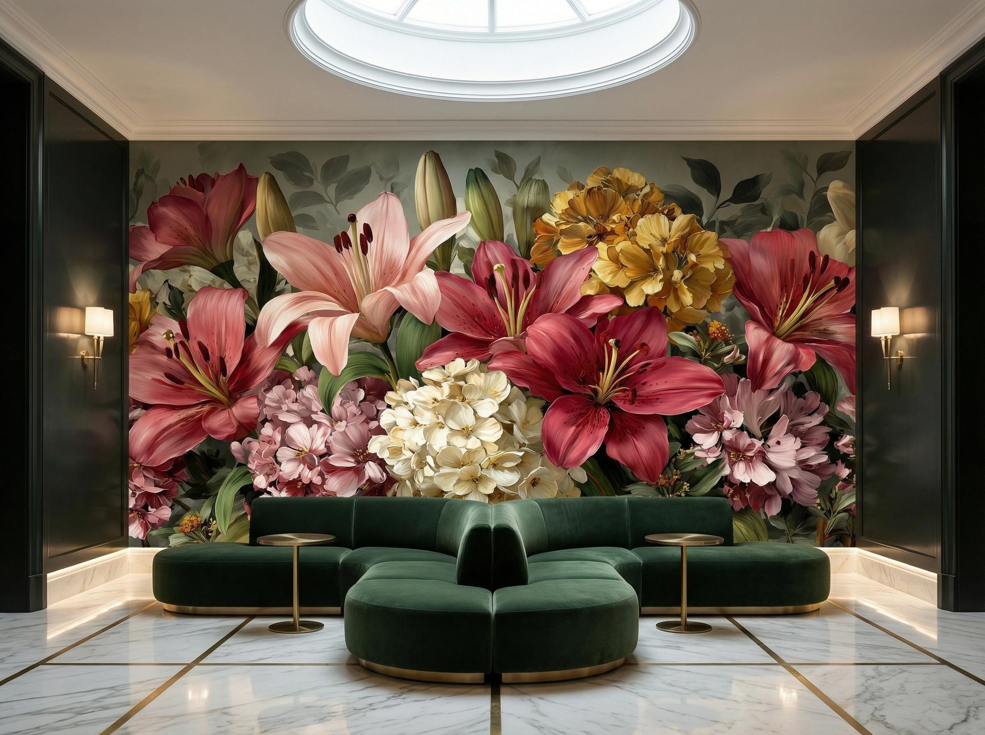 Romantic Dark Botanical Ruby Floral Wallpaper – alternate view, Golden Era Walls