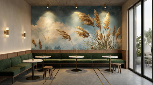Pampas Grass Wild Meadow Wallpaper – detail view, Golden Era Walls
