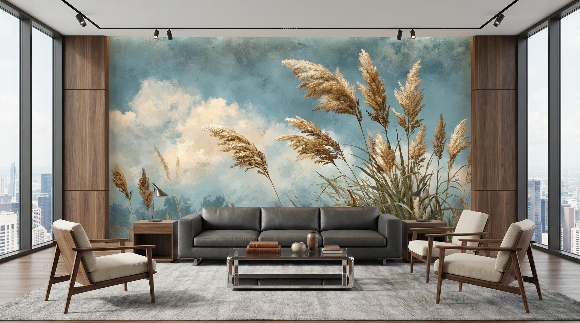 Pampas Grass Wild Meadow Wallpaper – scale reference, Golden Era Walls