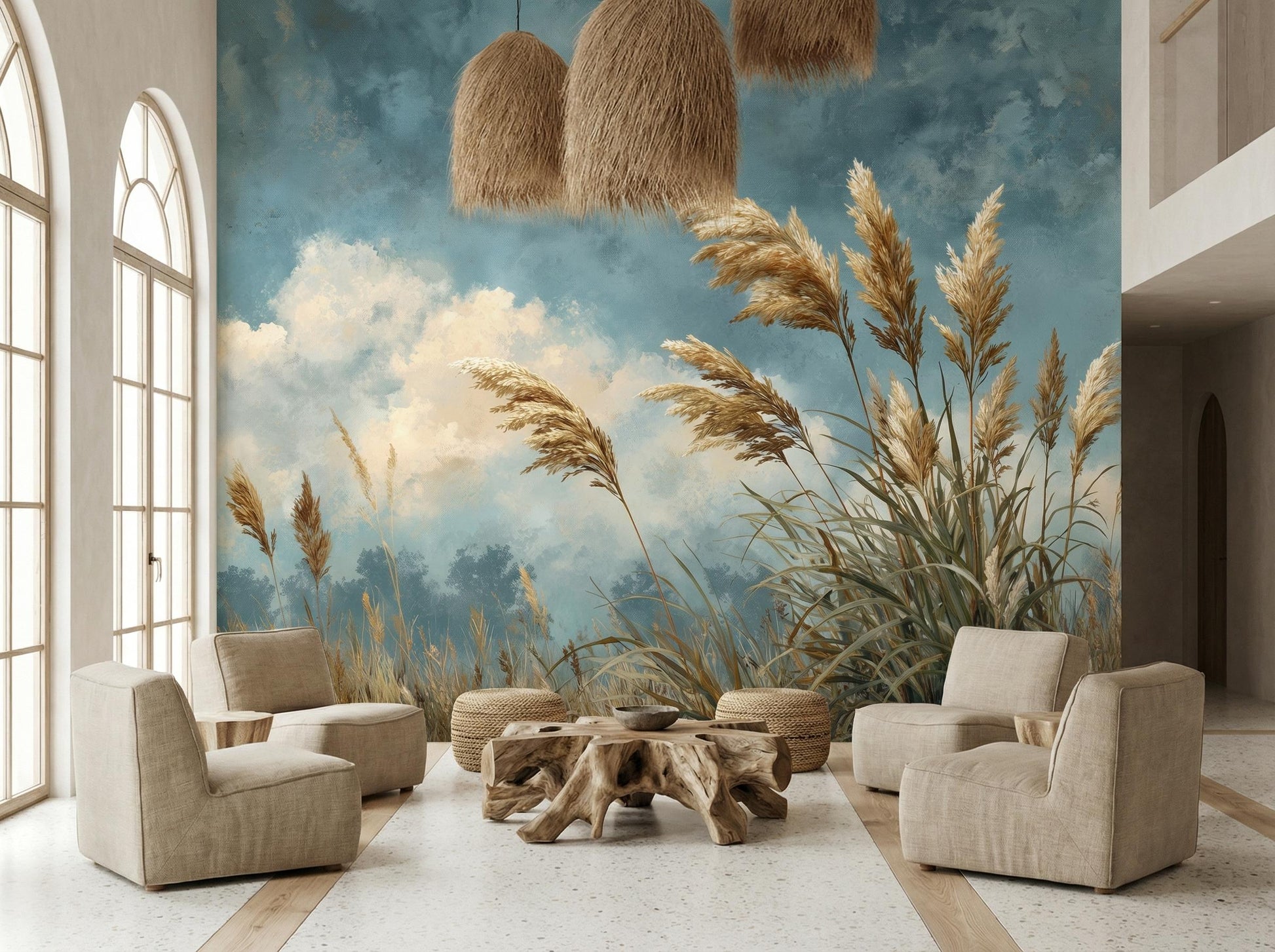 Pampas Grass Wild Meadow Wallpaper – peel and stick wallpaper mural, Golden Era Walls