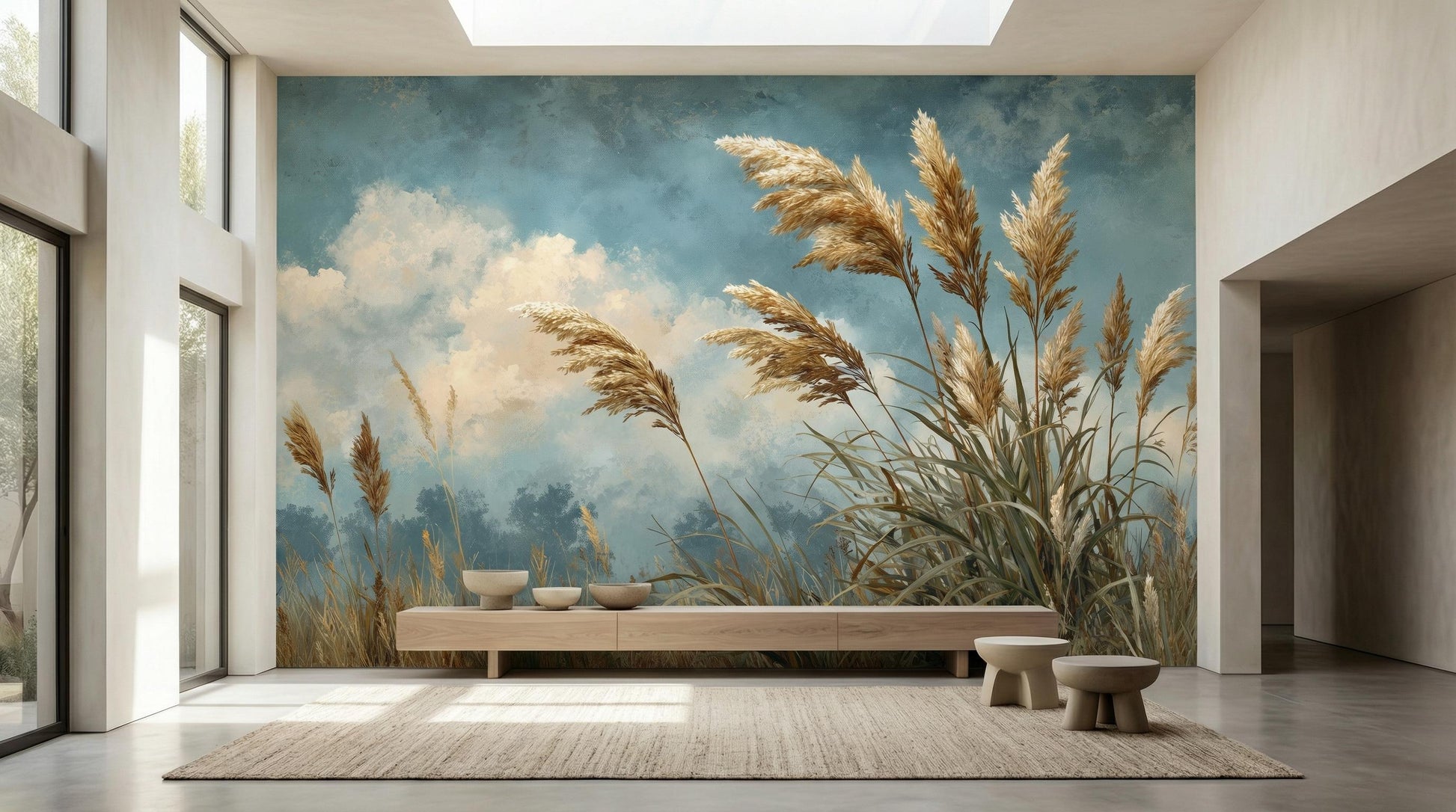 Pampas Grass Wild Meadow Wallpaper – room setting, Golden Era Walls