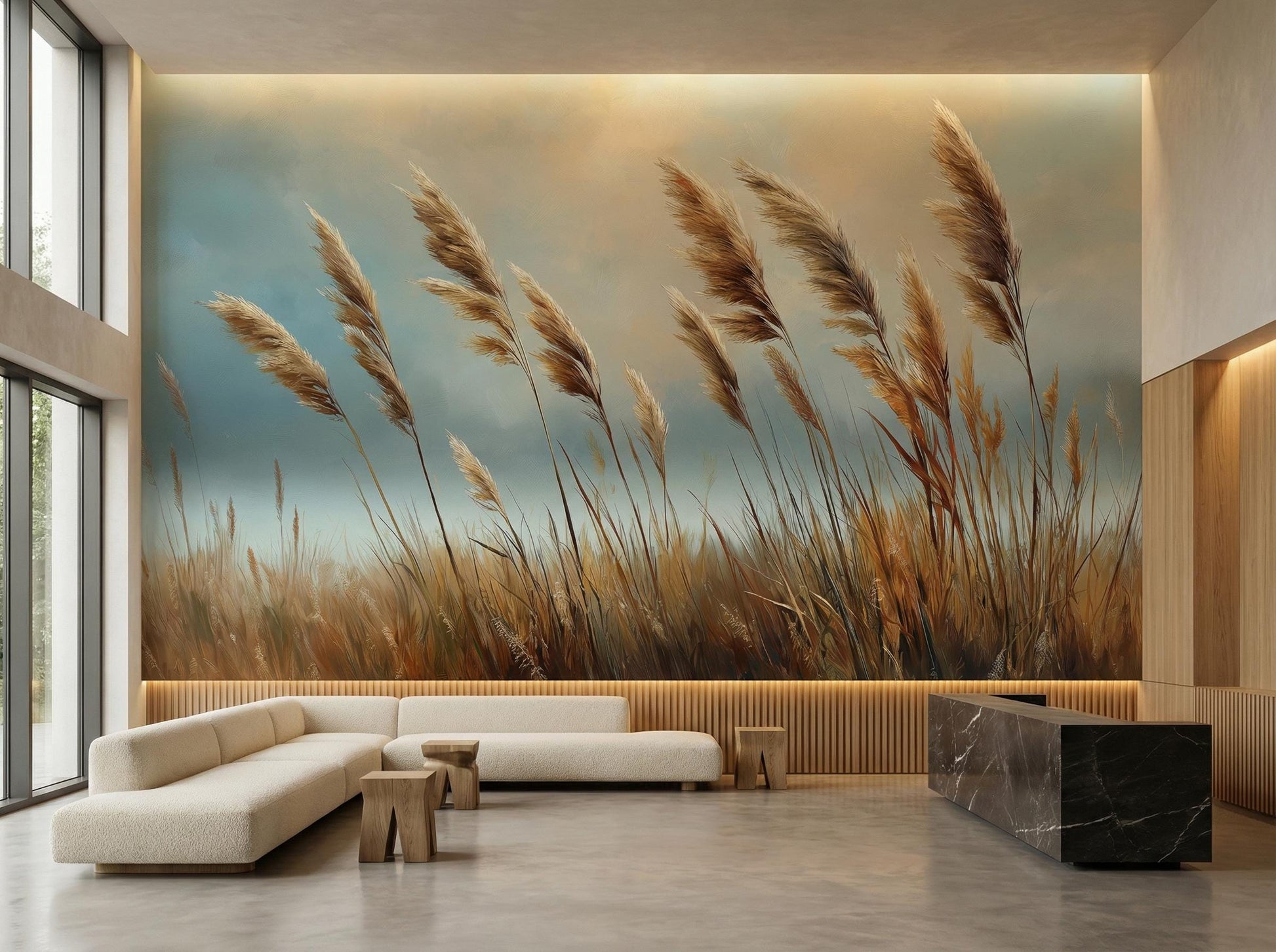 Rustic Meadow Organic Modern Coastal Wallpaper – room setting, Golden Era Walls