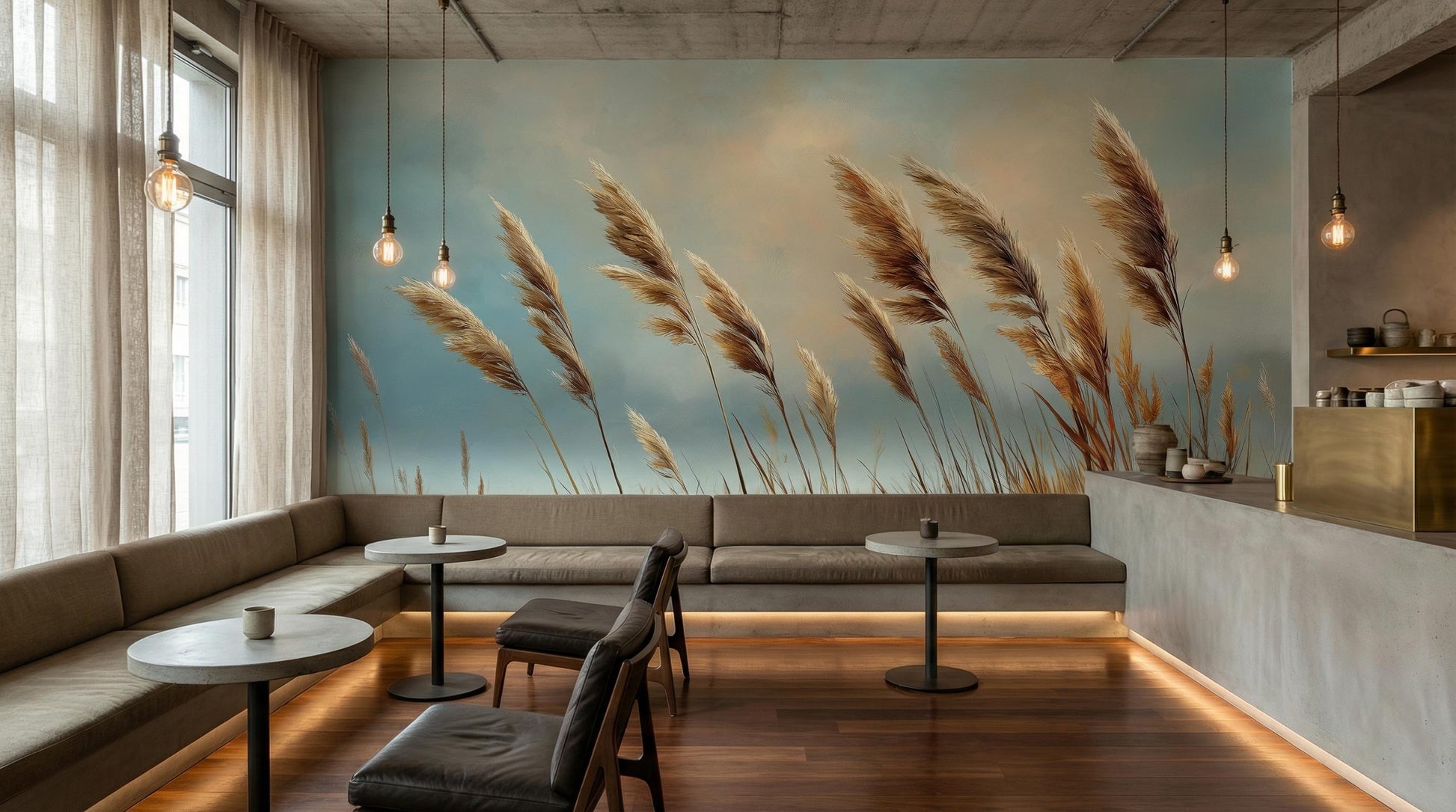 Rustic Meadow Organic Modern Coastal Wallpaper – lifestyle view, Golden Era Walls