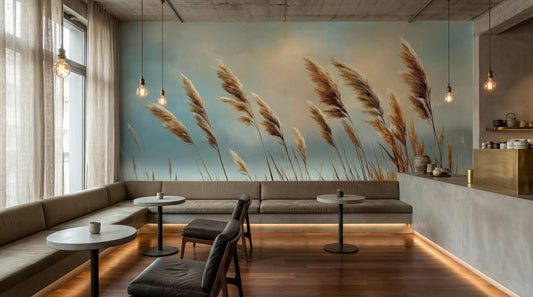 Rustic Meadow Organic Modern Coastal Wallpaper – lifestyle view, Golden Era Walls