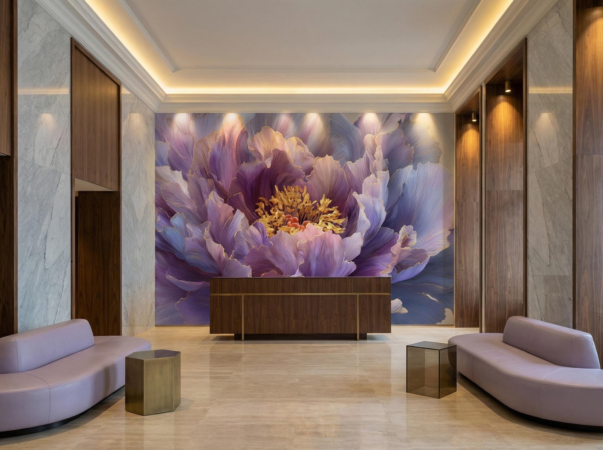 Dramatic Flower Violet Peony Floral Wallpaper – alternate view, Golden Era Walls