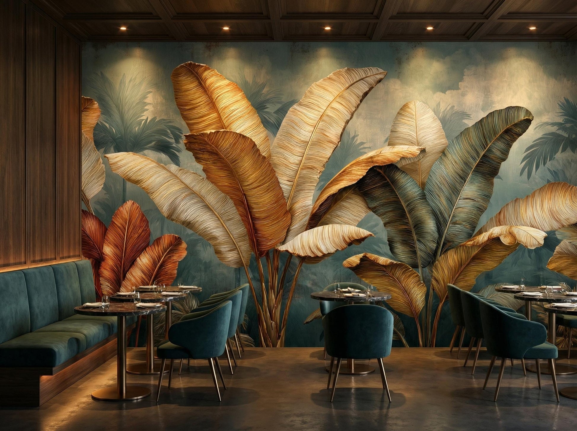 Tropical Banana Leaf Oversized Floral Wallpaper – detail view, Golden Era Walls