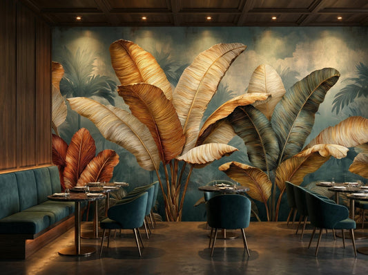 Tropical Banana Leaf Oversized Floral Wallpaper – detail view, Golden Era Walls