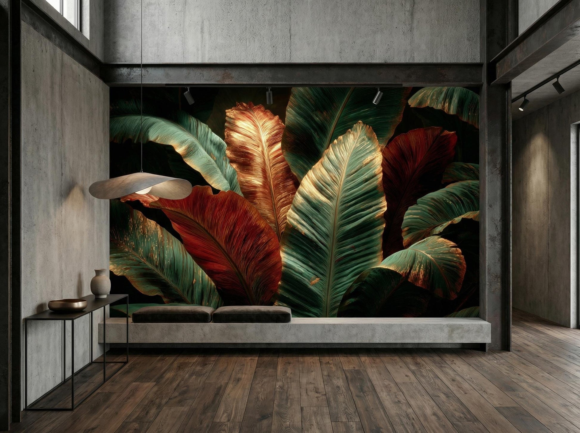 Dark Tropical Metallic Copper Floral Wallpaper – alternate view, Golden Era Walls