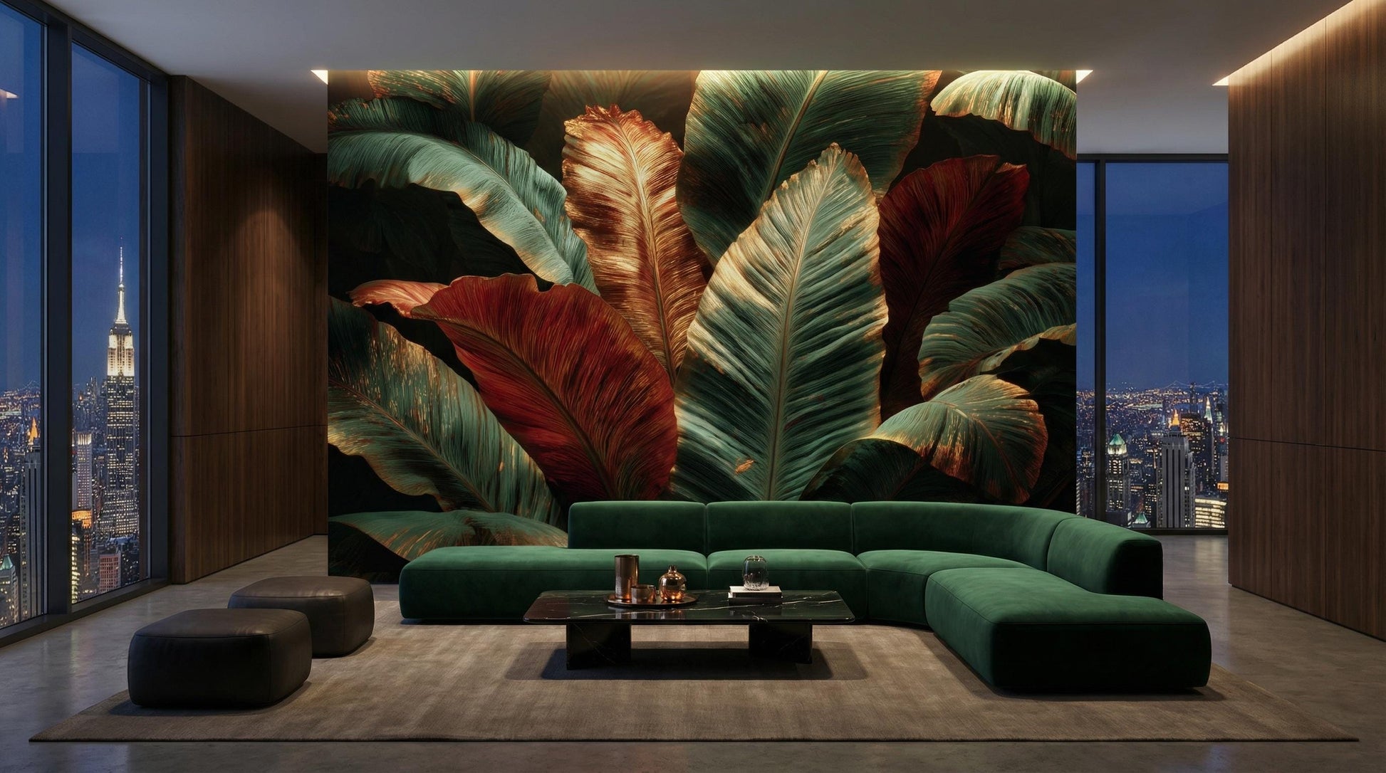 Dark Tropical Metallic Copper Floral Wallpaper – peel and stick wallpaper mural, Golden Era Walls