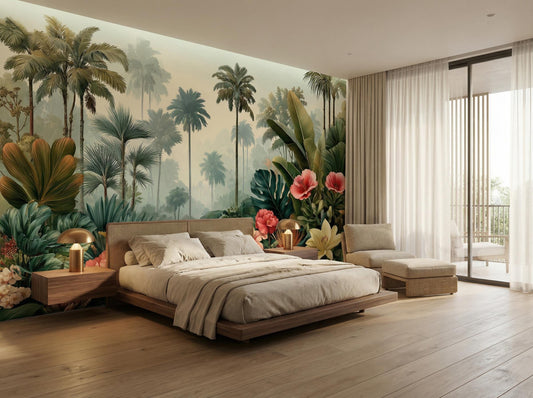 Tropical Rainforest Jungle Decor Floral Wallpaper – room setting, Golden Era Walls